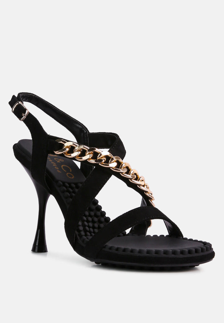 domeda metal chain mid heel sandal by ruw#color_black
