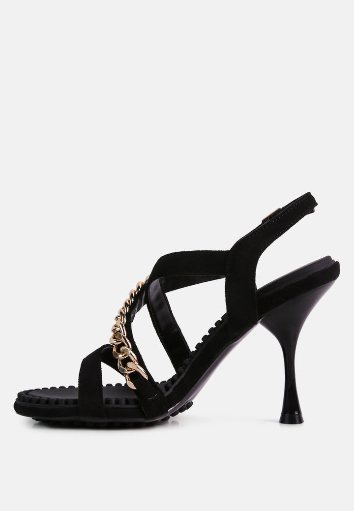 domeda metal chain mid heel sandal by ruw#color_black