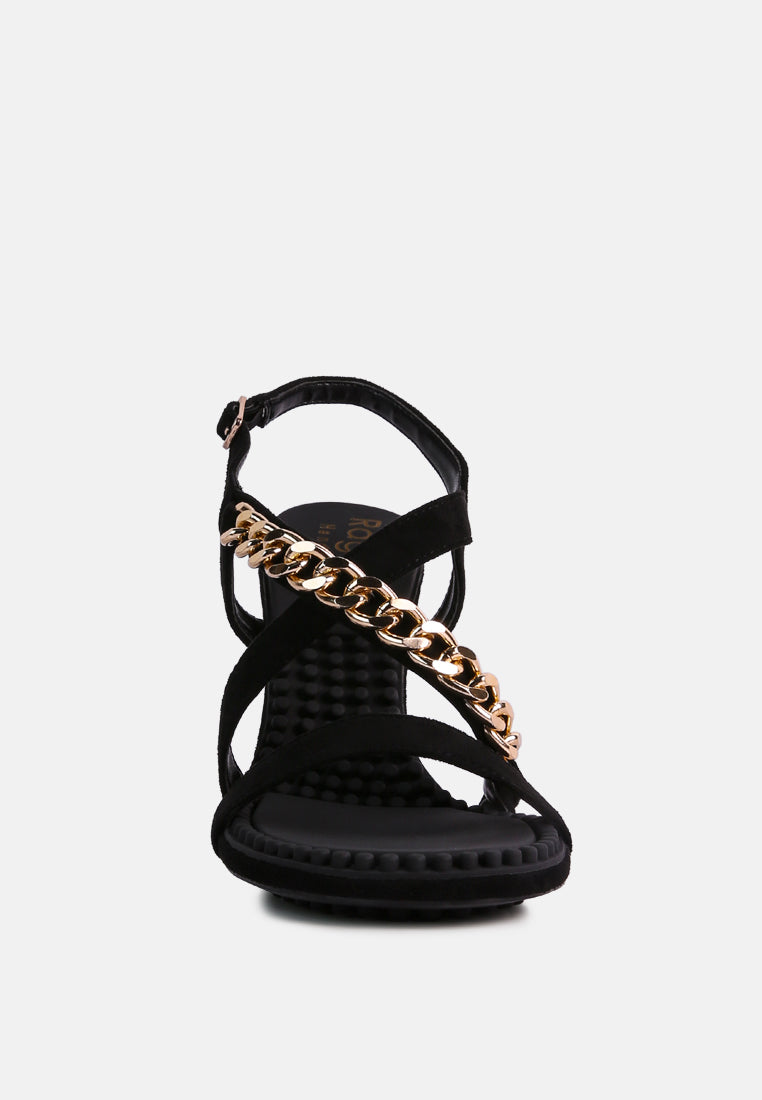 domeda metal chain mid heel sandal by ruw#color_black