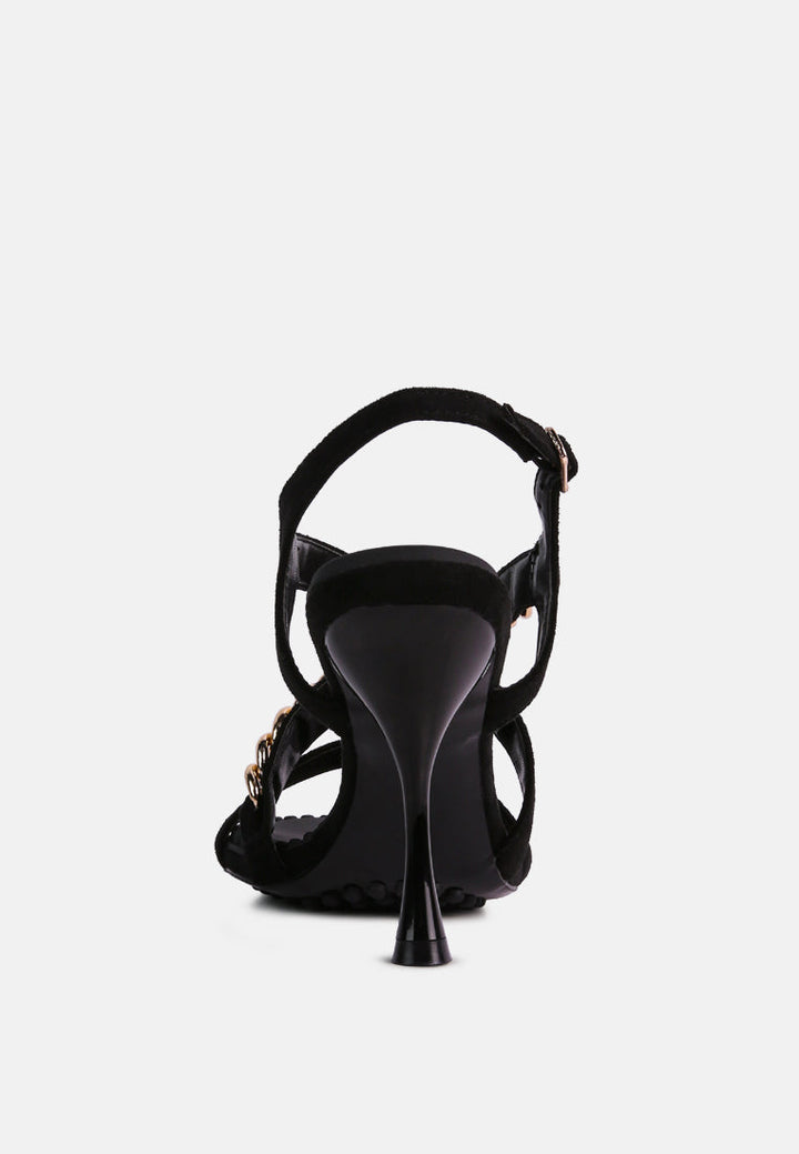 domeda metal chain mid heel sandal by ruw#color_black