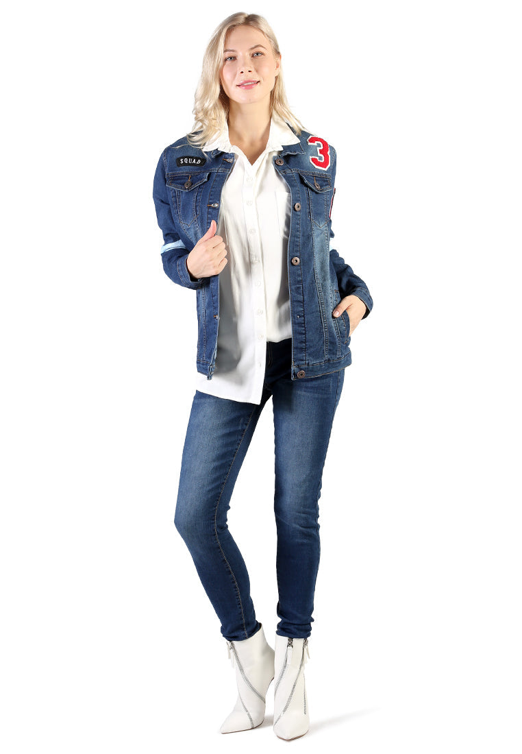 denim jacket with patch graphic detail#color_dark-blue