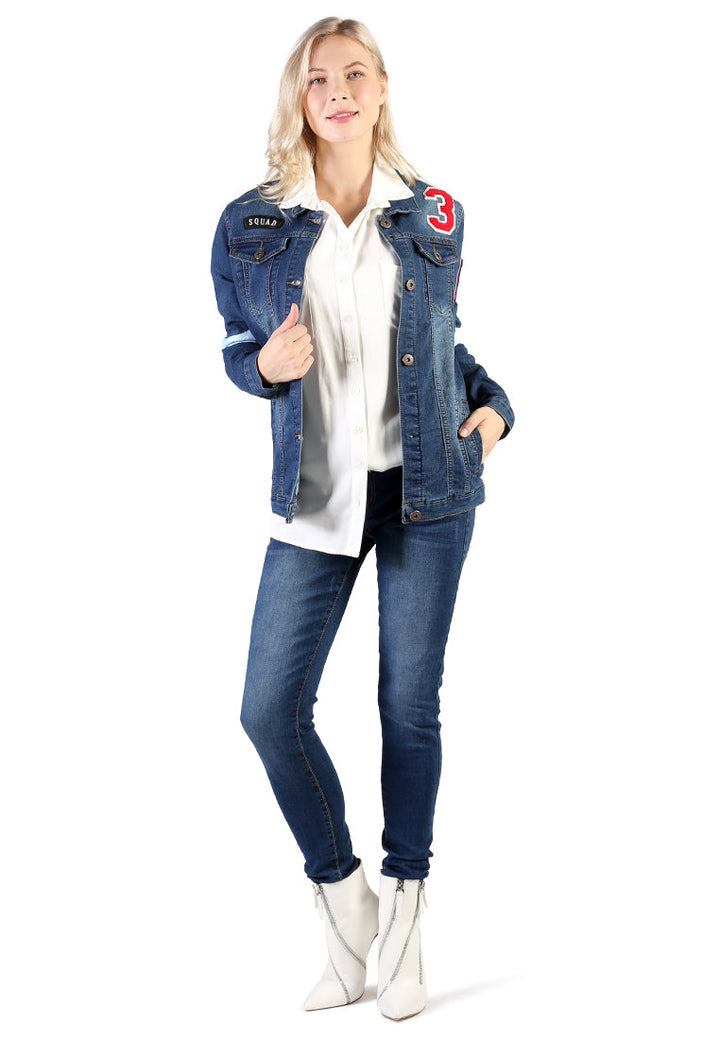 denim jacket with patch graphic detail#color_dark-blue