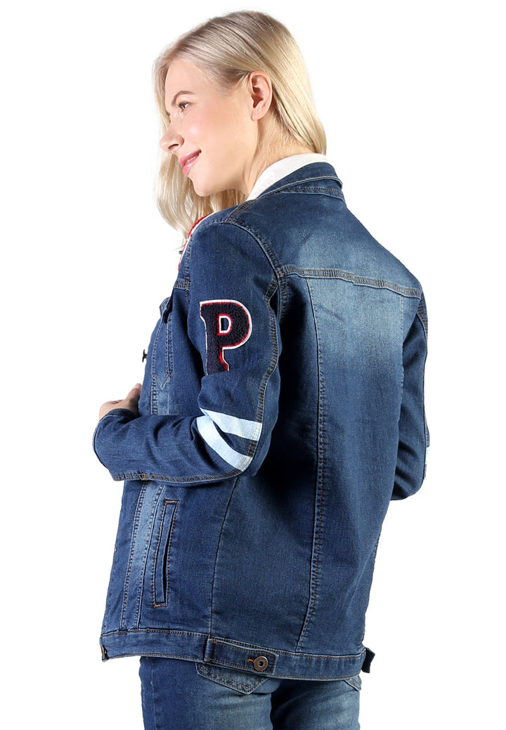 denim jacket with patch graphic detail#color_dark-blue