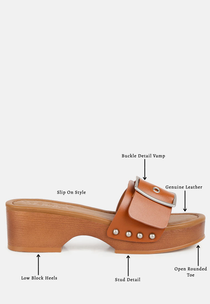 mindy buckle strap leather slip ons by ruw#color_tan