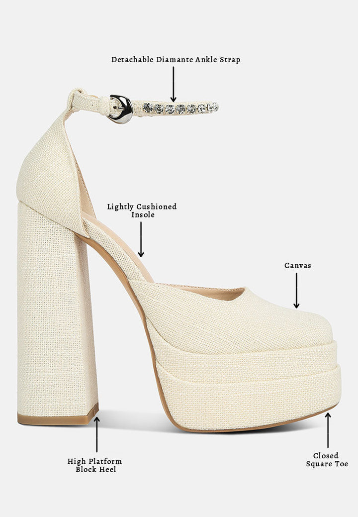 cosette diamanate embellished ankle strap high block heel sandals by ruw#color_off-white
