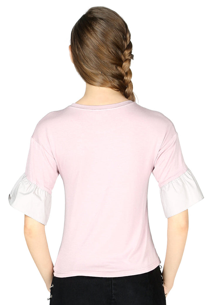 petal sleeve casual top#color_dusty-pink