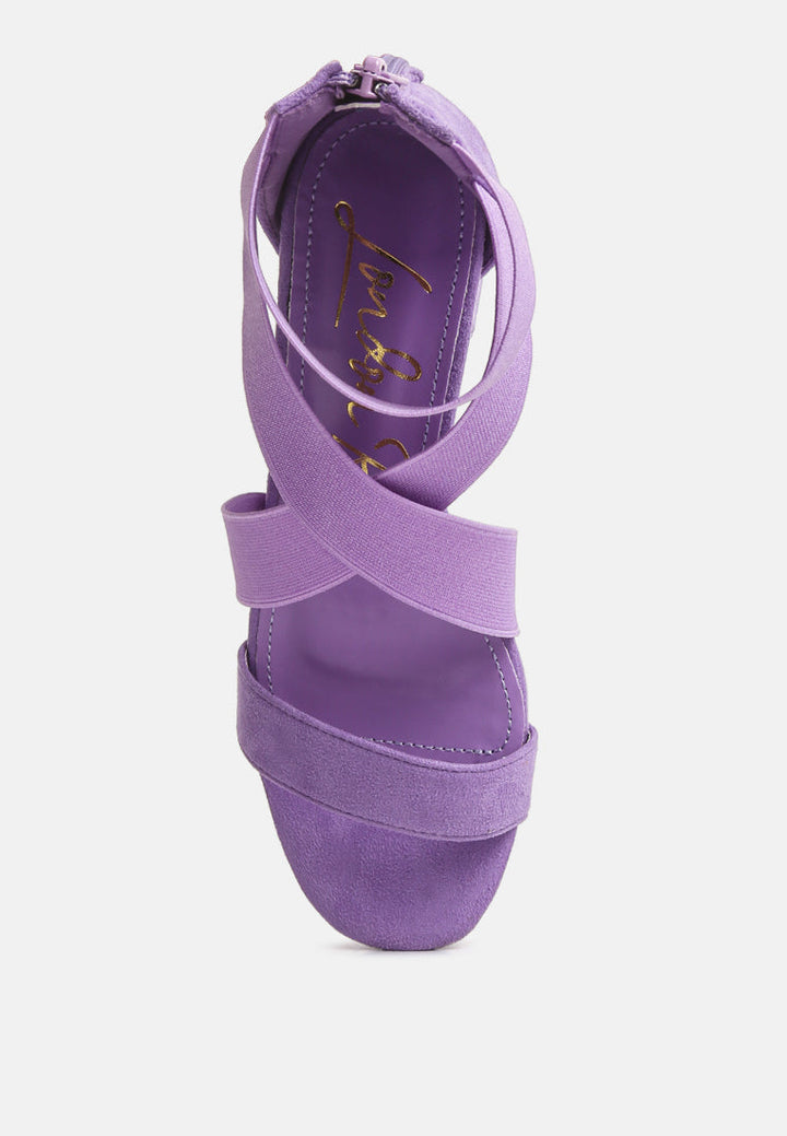 elastic strappy block heel sandals by ruw#color_lilac