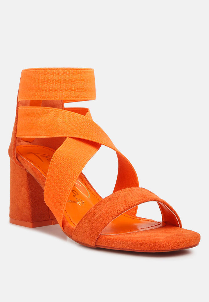 elastic strappy block heel sandals by ruw#color_orange