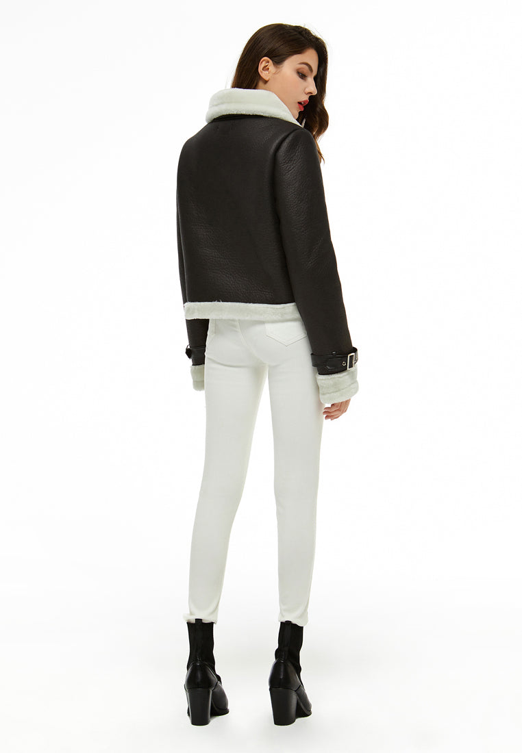 faux fur trucker jacket#color_black