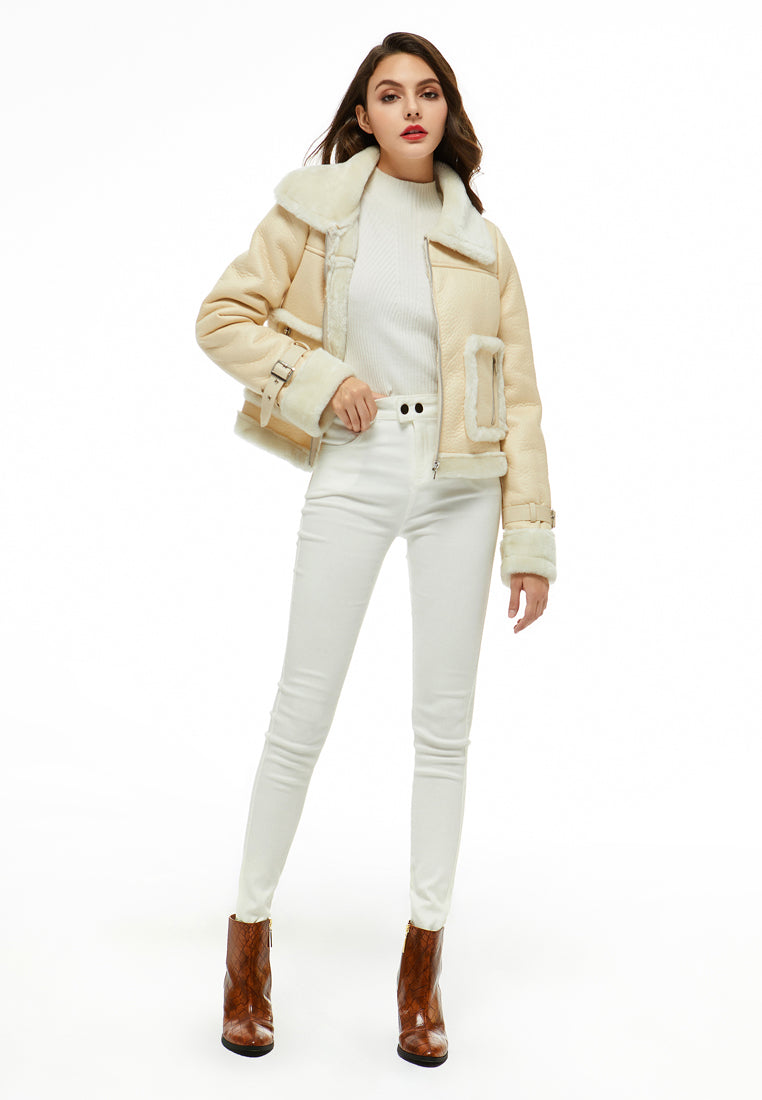 faux fur trucker jacket#color_cream