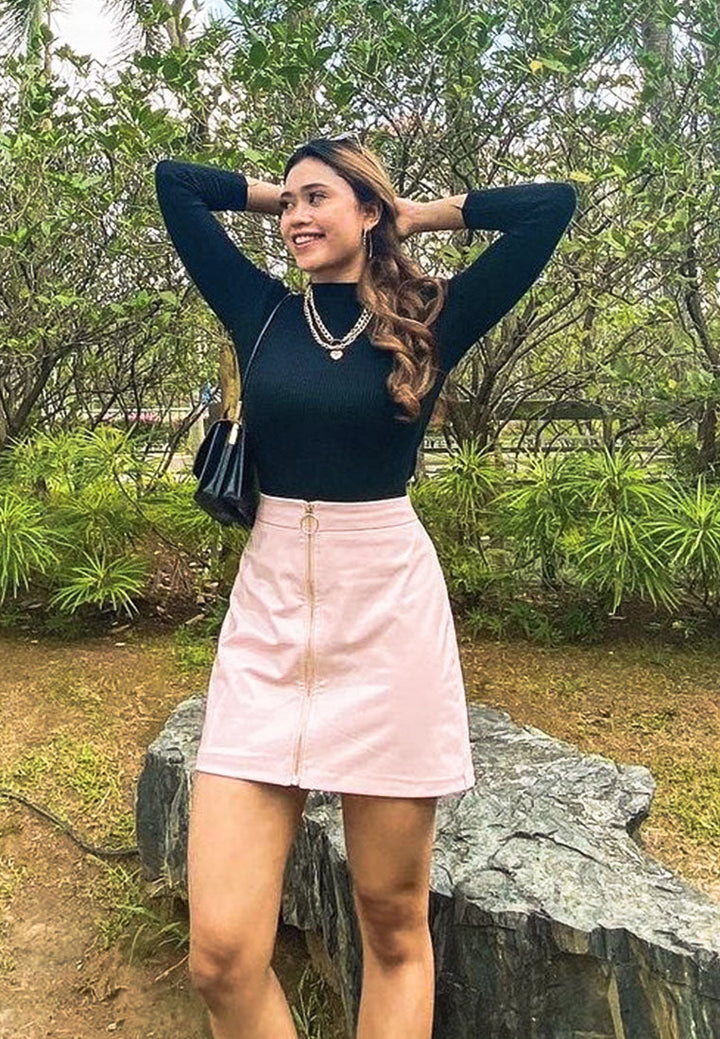 faux leather mini skirt#color_pink