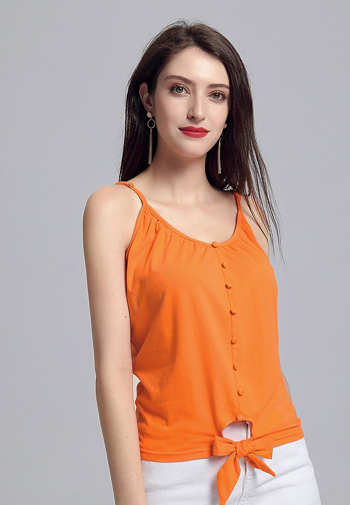 front tie spaghetti top#color_orange