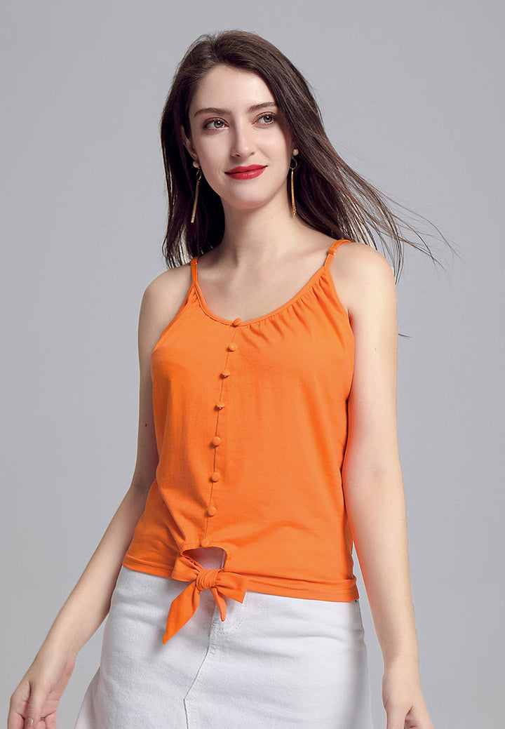 front tie spaghetti top#color_orange