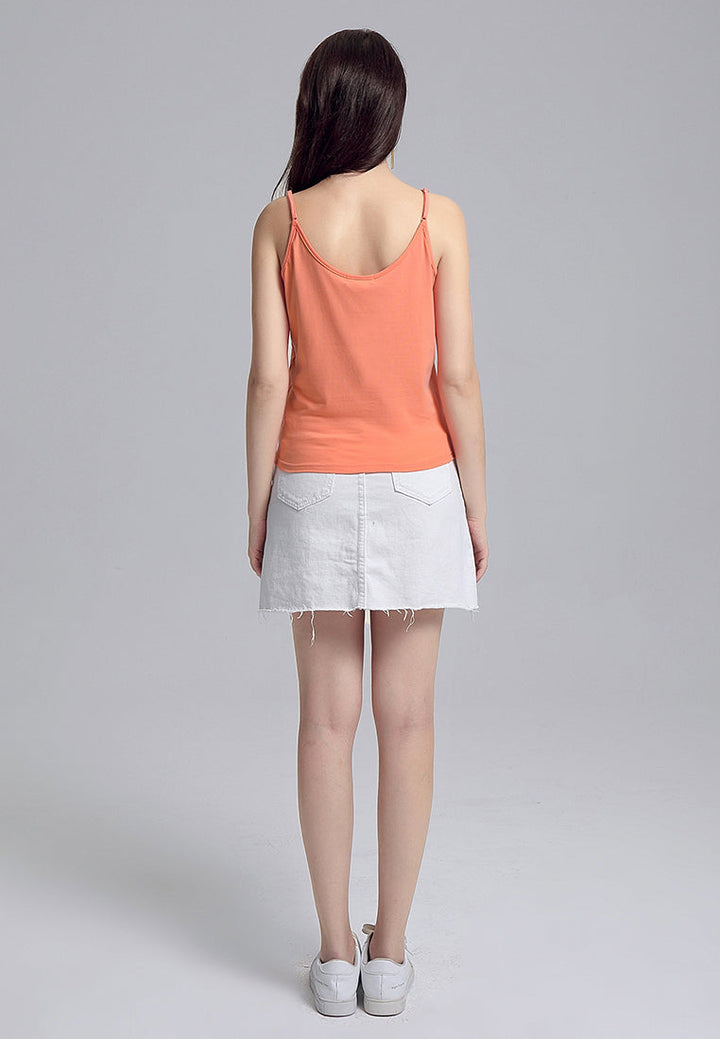 front tie spaghetti top#color_peach
