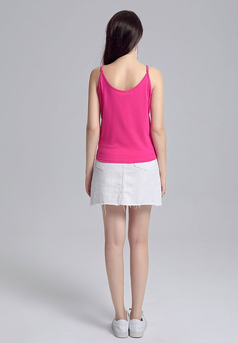 front tie spaghetti top#color_fuchsia