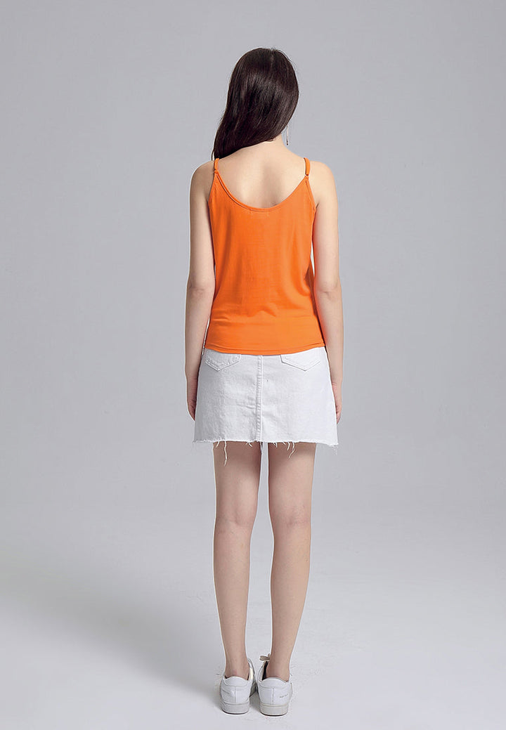front tie spaghetti top#color_orange