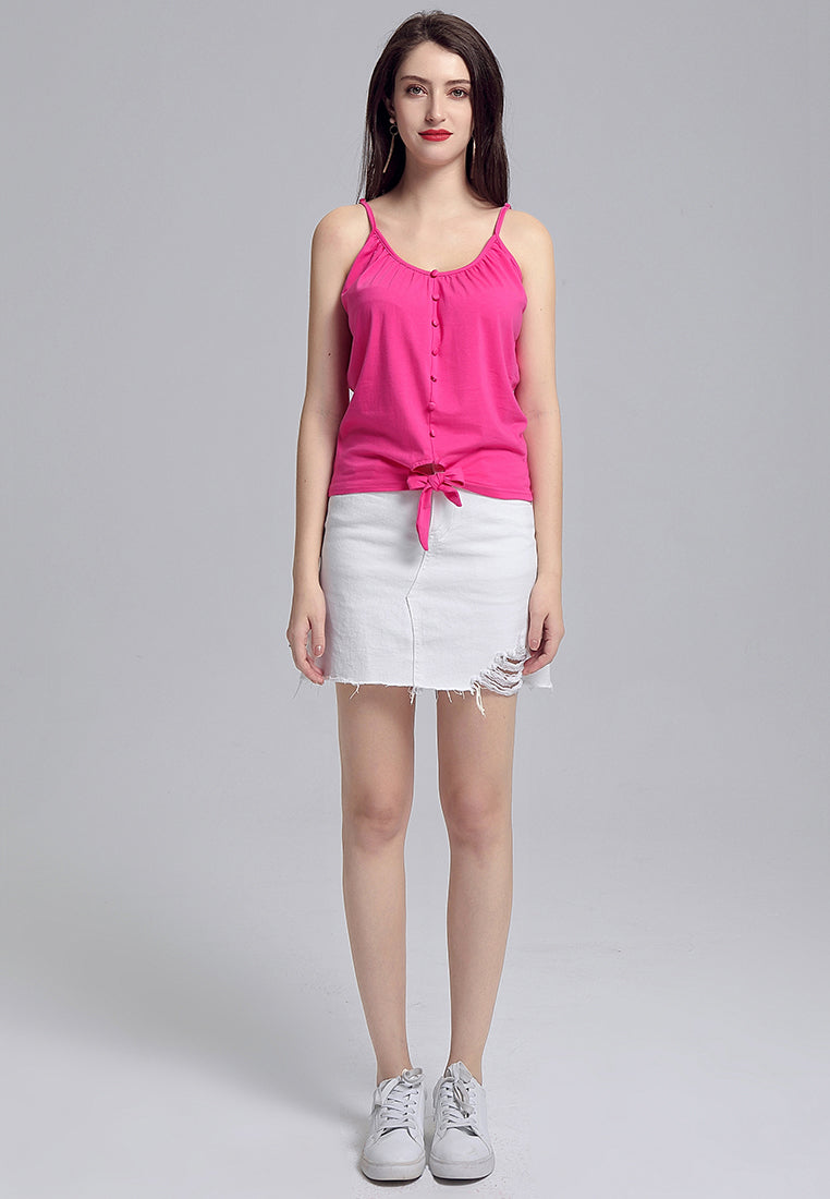 front tie spaghetti top#color_fuchsia
