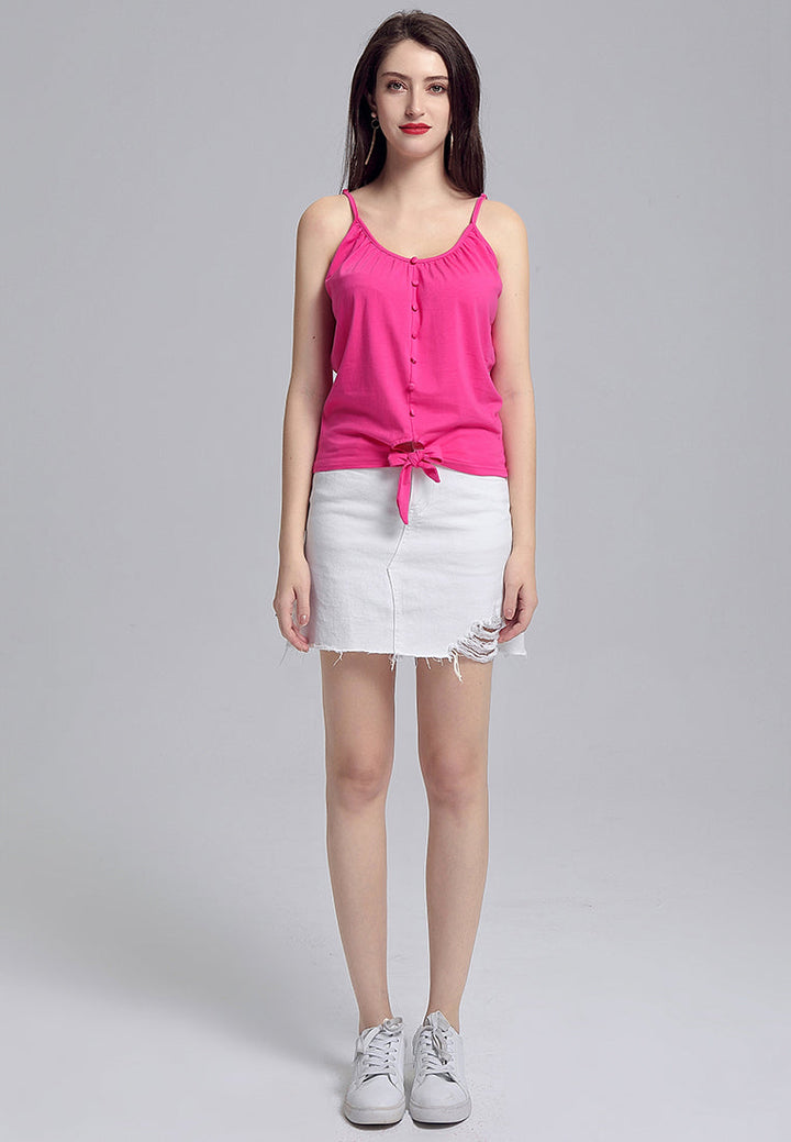 front tie spaghetti top#color_fuchsia