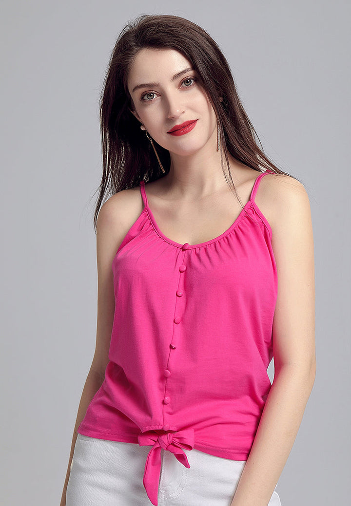 front tie spaghetti top#color_fuchsia