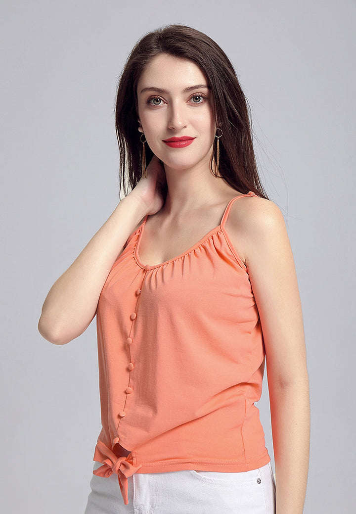 front tie spaghetti top#color_peach
