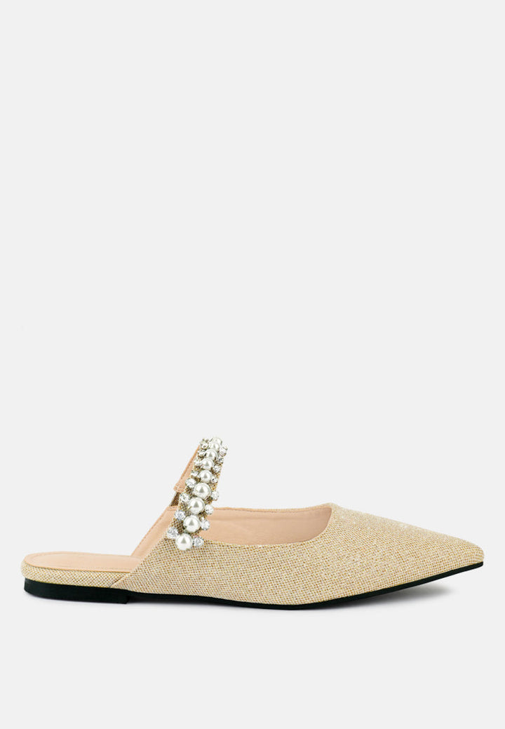 geode pearl embellished slip on mules by ruw#color_beige
