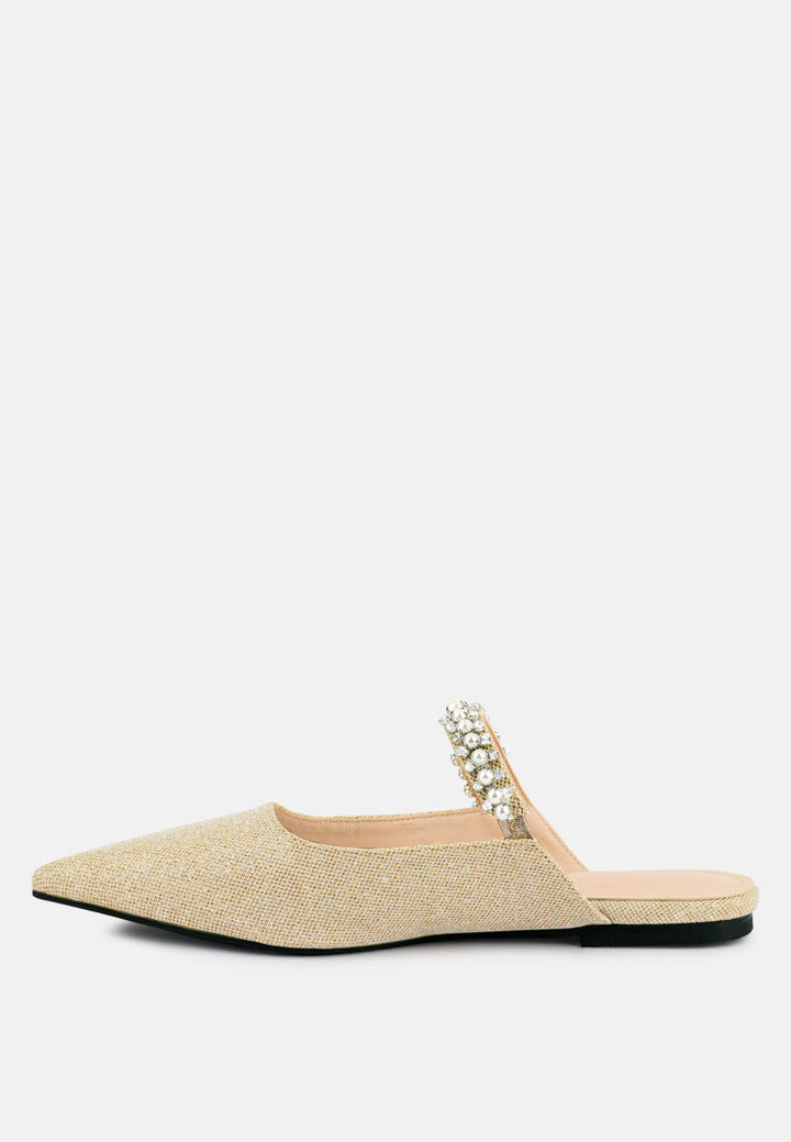 geode pearl embellished slip on mules by ruw#color_beige