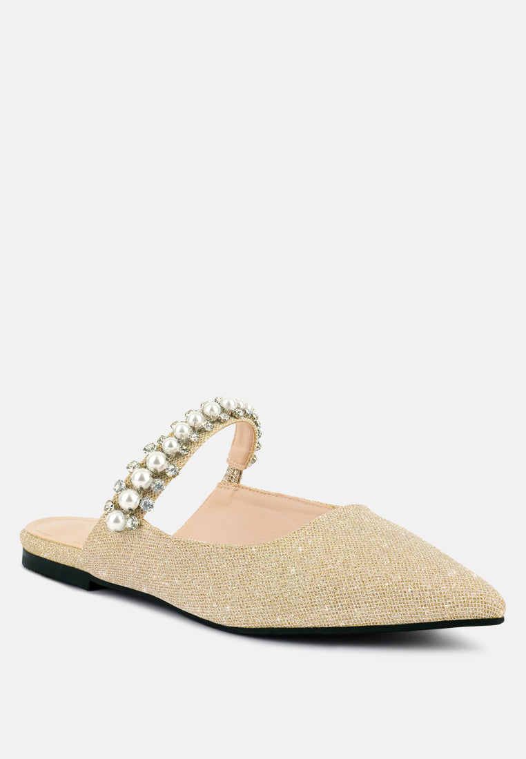 geode pearl embellished slip on mules by ruw#color_beige
