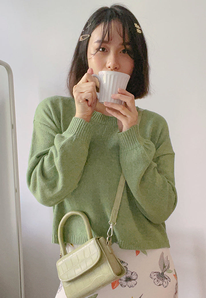 crew neck long sleeve pullover#color_green
