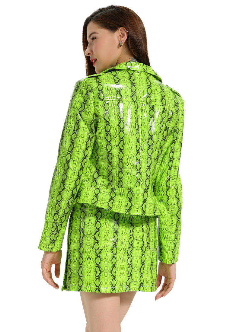 snake print biker jacket#color_green-snake-print