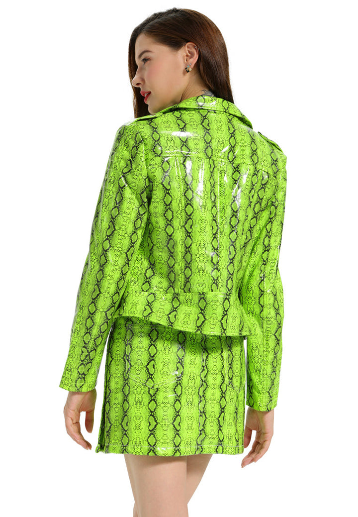 snake print biker jacket#color_green-snake-print
