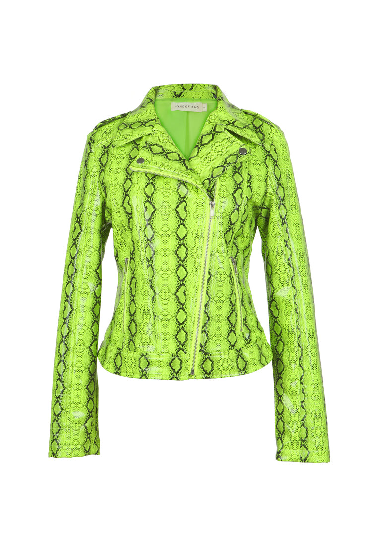 snake print biker jacket#color_green-snake-print