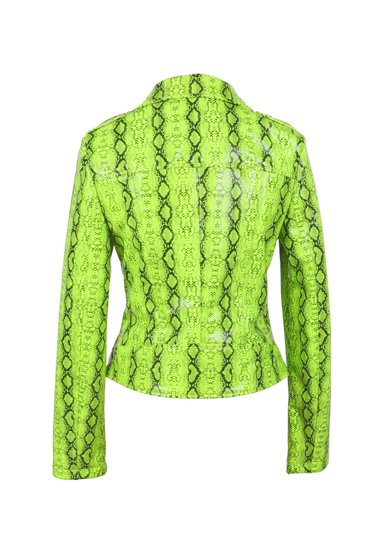 snake print biker jacket#color_green-snake-print
