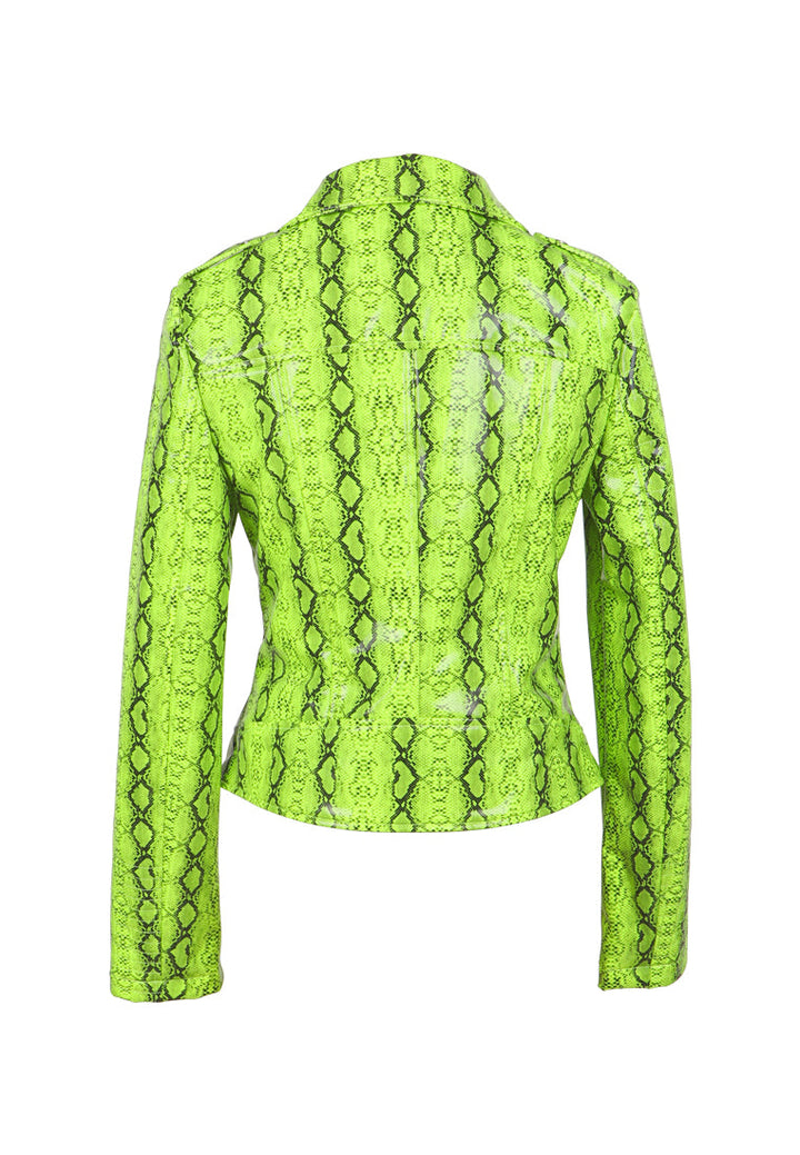 snake print biker jacket#color_green-snake-print