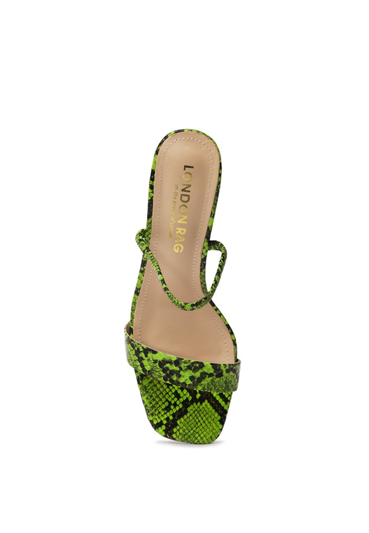 millie snake skin print elastic strap sandals#color_green