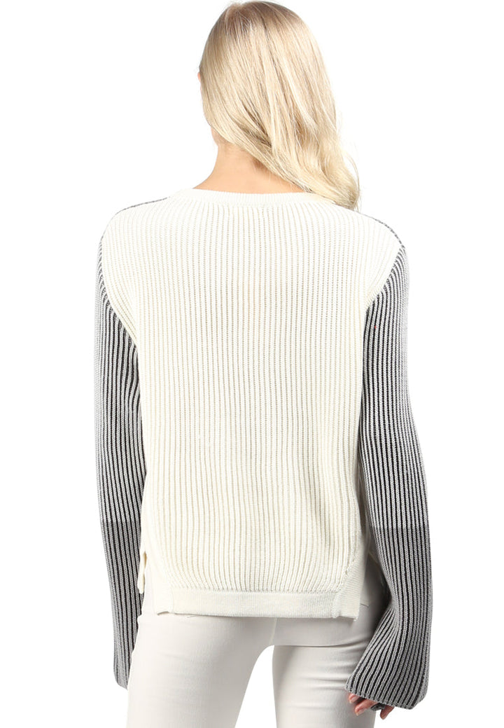 flare bell sleeve sweater#color_grey-white
