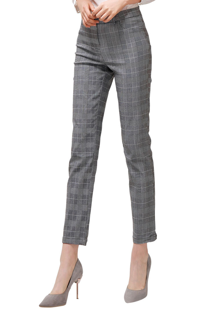 plaid straight trousers#color_grey