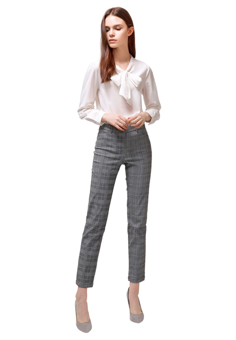 plaid straight trousers#color_grey