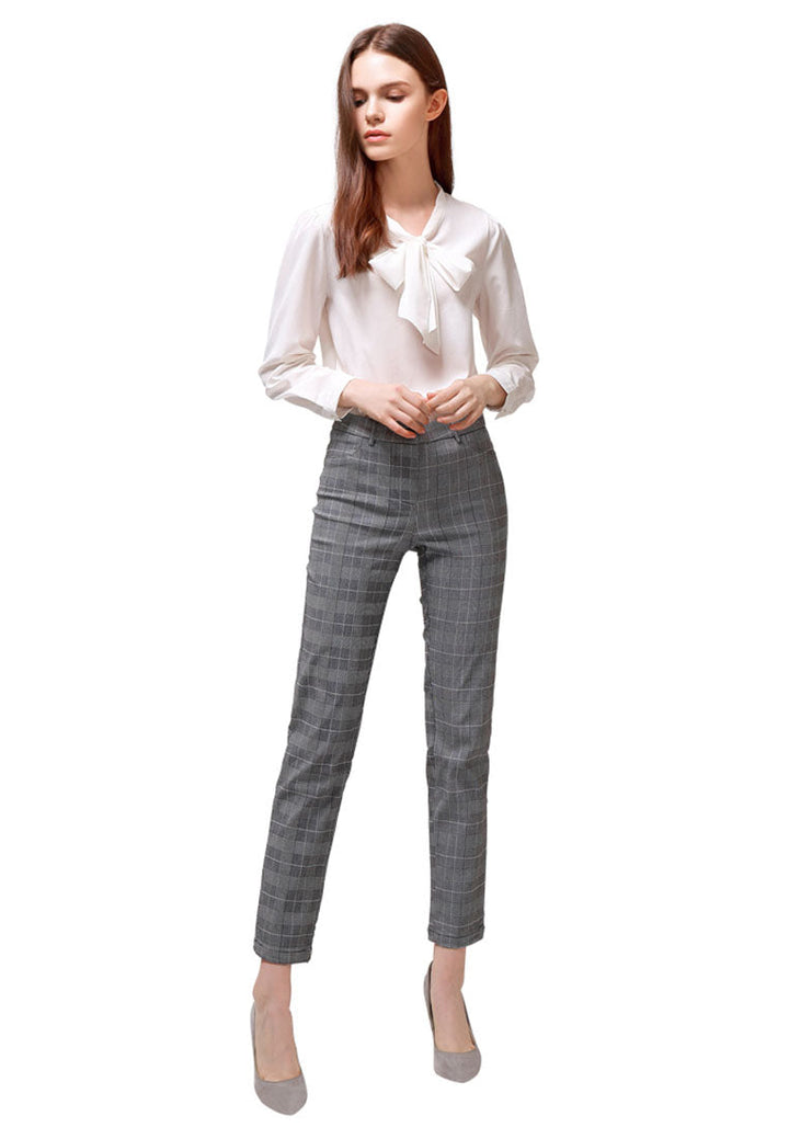 plaid straight trousers#color_grey