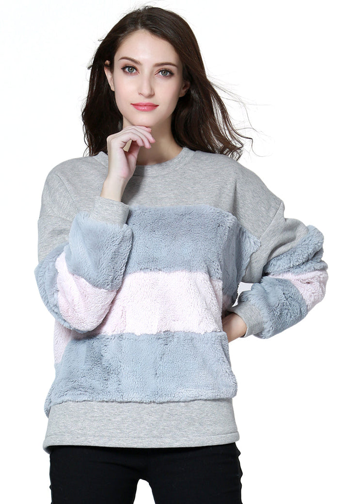 two tone stripes Super stylish sweatshirt#color_grey