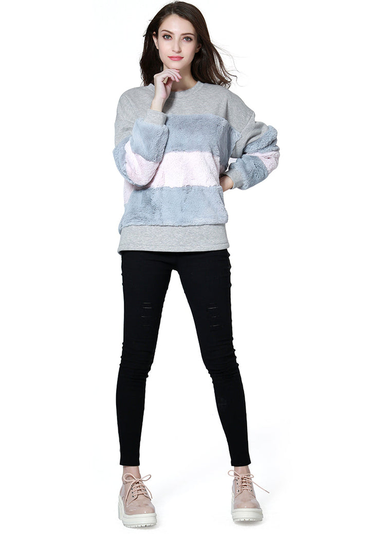 two tone stripes Super stylish sweatshirt#color_grey