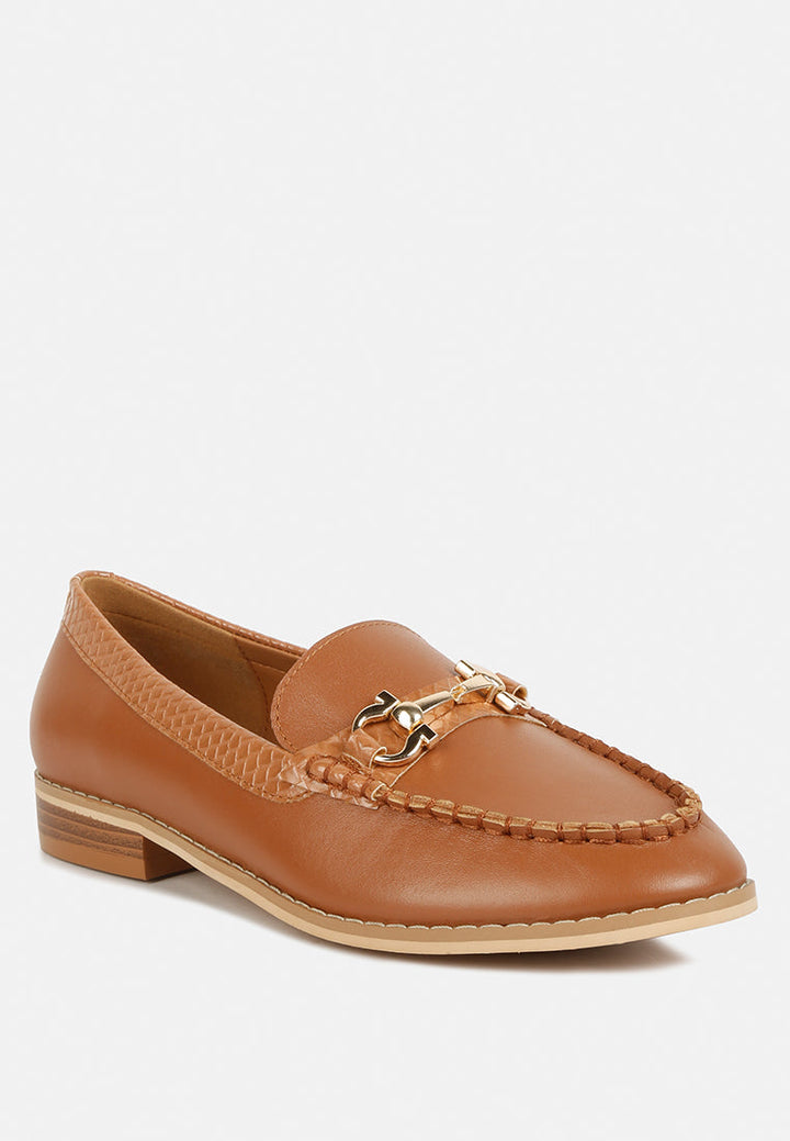 holda horsebit embelished loafers with stitch detail by ruw#color_tan