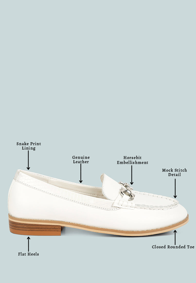 holda horsebit embelished loafers with stitch detail by ruw#color_off-white