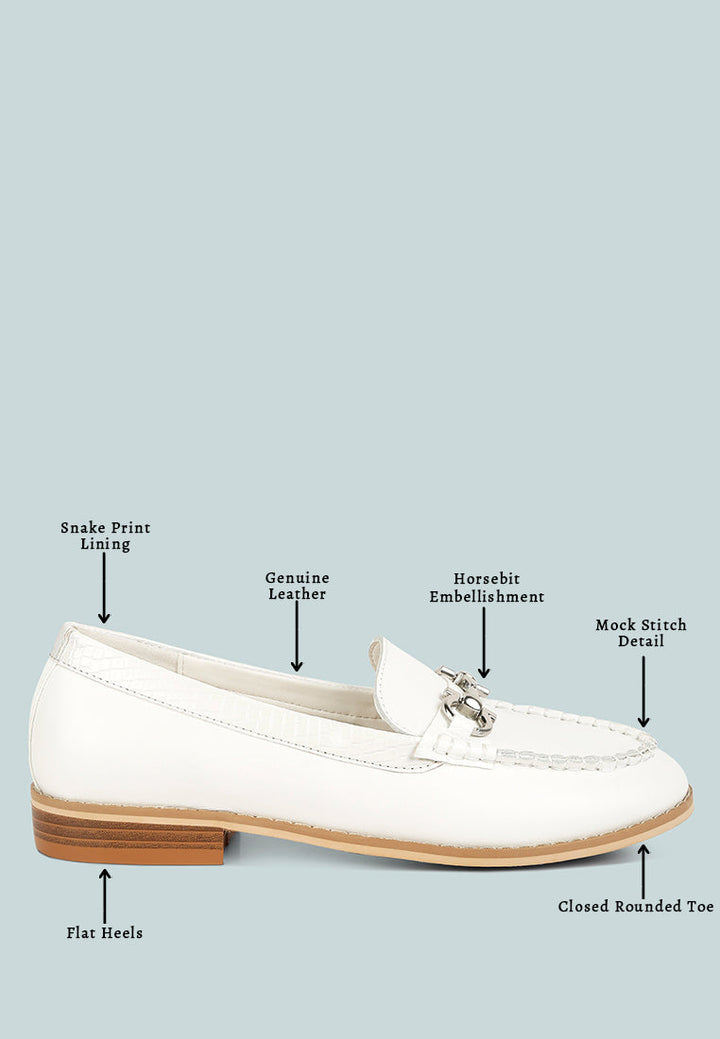 holda horsebit embelished loafers with stitch detail by ruw#color_off-white