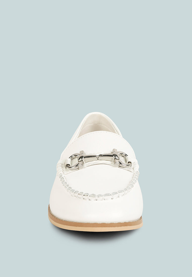 holda horsebit embelished loafers with stitch detail by ruw#color_off-white