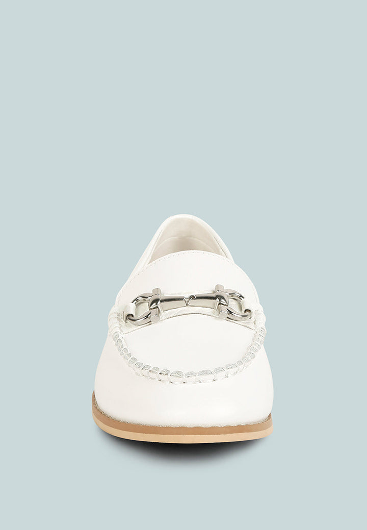holda horsebit embelished loafers with stitch detail by ruw#color_off-white