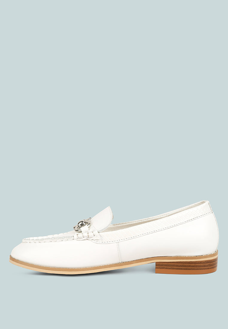 holda horsebit embelished loafers with stitch detail by ruw#color_off-white