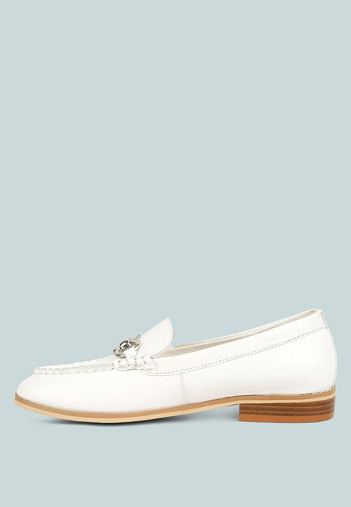 holda horsebit embelished loafers with stitch detail by ruw#color_off-white