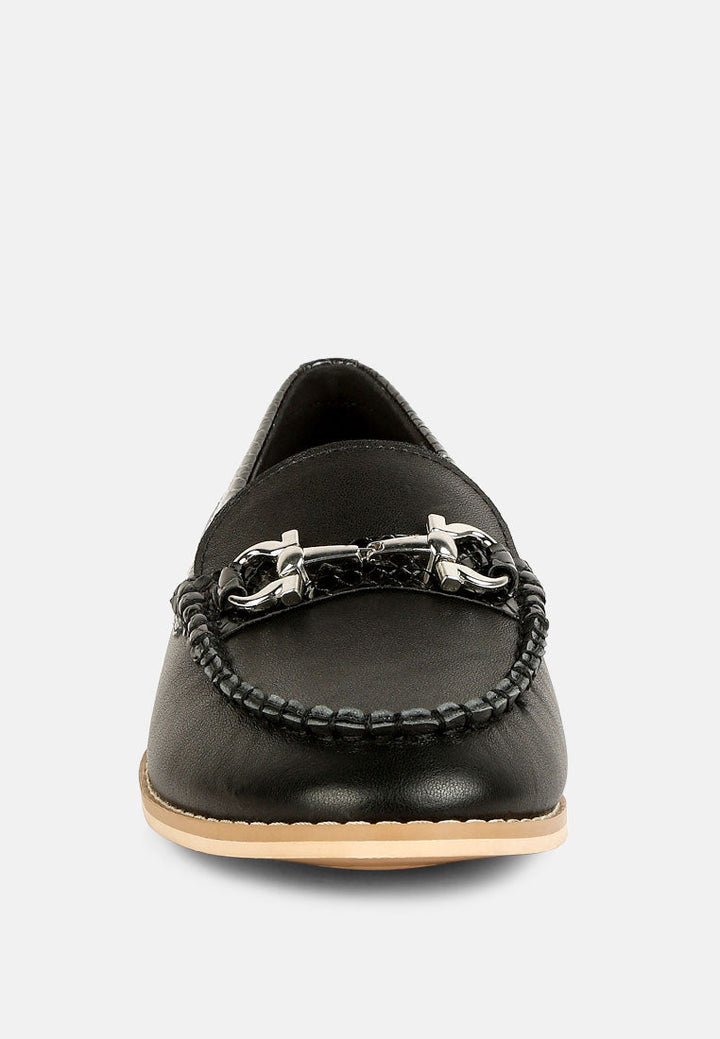 holda horsebit embelished loafers with stitch detail by ruw#color_black