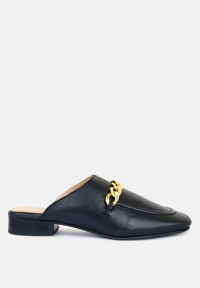 honey leather chain detail mules by ruw#color_black
