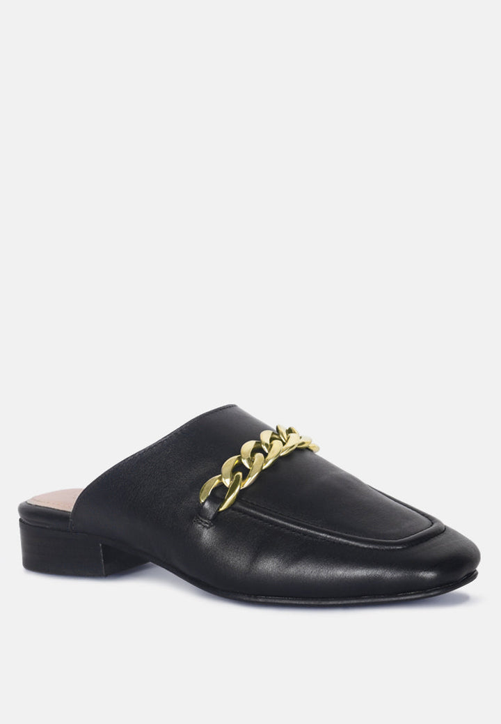 honey leather chain detail mules by ruw#color_black
